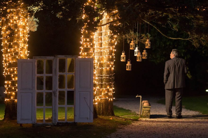 Decoración nocturna en una boda en la Finca Trece Pinos